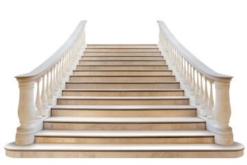 Elegant Marble Staircase with White Railings in a Bright, Luxurious Interior Setting on transparent background