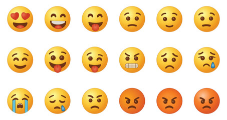 Set of emoticons, emoji isolated on white background, vector illustration.