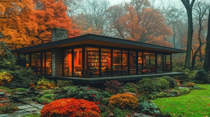 Autumnal Modernist Dream Home: A Serene Escape in the Woods