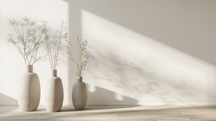 Minimalist interior with vases and sunlight