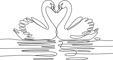 Continuous Line Swan Art, Minimalist Romantic Bird Drawing on Water

