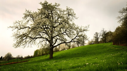 Obraz premium Oak spring grassy hill