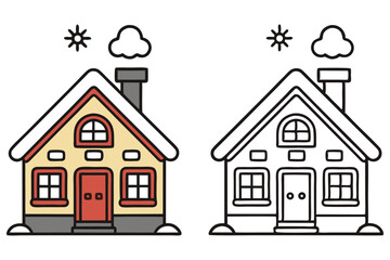 Fototapeta premium Two House Icons, Black Outline And Color With Chimney and Door