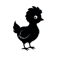 Black Vector Silhouette Baby Chicken Walking