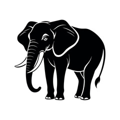 Black Vector Silhouette African Elephant Walking