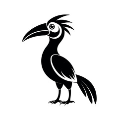 Black Vector Silhouette Baby Asian Hornbill Bird Flying