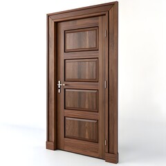 Dark Brown Wooden Door Isolated on White, Modern Interior Design, Door Hardware