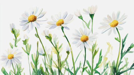Obraz premium Elegant wedding invitation card background . Minimal hand painted watercolor Chamomile flowers texture template background. Design for wedding, vip cover, poster, rsvp moderncard.Valentine's Day
