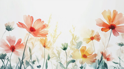 Elegant wedding invitation card background . Minimal hand painted watercolor Chamomile flowers texture template background. Design for wedding, vip cover, poster, rsvp moderncard.Valentine's Day