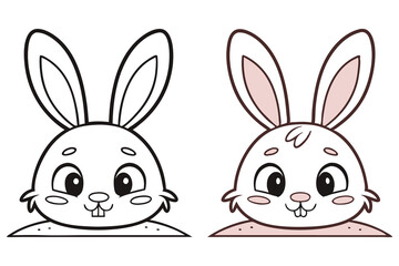 Cute Rabbit Head Outlines, Two Styles, Cartoon Bunny with Transparent Background