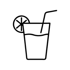 Refreshing summer drink icon vector illustration with lemon and straw simple line art design