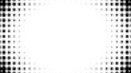 Dot corner background pattern with half tone halftone white gradient. Vector frame art in pop abstract border texture with circles. Mesh graphic screen with fade curve and modern wave vignette.