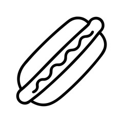 Hot dog vector illustration, fast food, american cuisine, sausage in bun, outline icon design