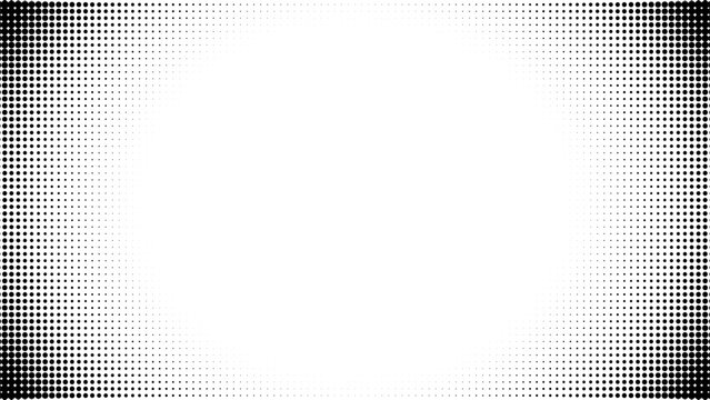 Dot corner background pattern with half tone halftone white gradient. Vector frame art in pop abstract border texture with circles. Mesh graphic screen with fade curve and modern wave vignette.