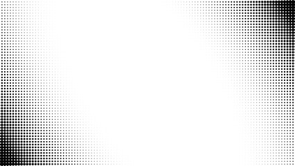 Dot corner background pattern with half tone halftone white gradient. Vector frame art in pop abstract border texture with circles. Mesh graphic screen with fade curve and modern wave vignette.
