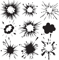 Comic Explosion and Impact Effects Collection - Black and White Vector Set