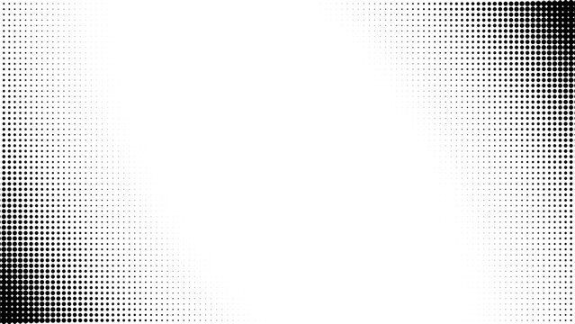 Dot corner background pattern with half tone halftone white gradient. Vector frame art in pop abstract border texture with circles. Mesh graphic screen with fade curve and modern wave vignette.