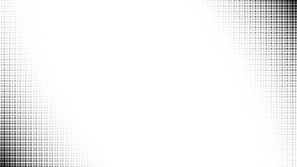 Halftone white vector dot corner pattern background. Comic black graphic art frame gradient circle fade texture. Border pop overlay with an abstract mesh design with a round polkadot effect.