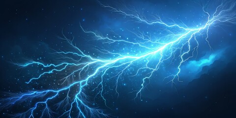 Fototapeta premium Glowing Blue Lightning Bolt Digital Art Abstract Energy Concept, energy, lightning