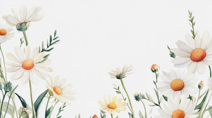 Fototapeta premium Elegant wedding invitation card background . Minimal hand painted watercolor Chamomile flowers texture template background. Design for wedding, vip cover, poster, rsvp moderncard.Valentine's Day