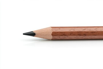 Close up of a sharpened pencil resting on a white surface for creative writing or drawing tasks