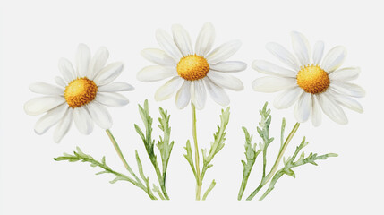 Fototapeta premium Elegant wedding invitation card background . Minimal hand painted watercolor Chamomile flowers texture template background. Design for wedding, vip cover, poster, rsvp moderncard.Valentine's Day