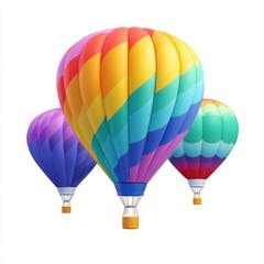 Naklejka premium Colorful hot air balloons in rainbow pattern on white background