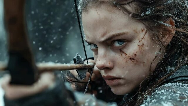 Slavic warrior: viking spirit, feminine courage, tribal shield, ancient saga, bold stance, legendary tale, nordic myth, fearless gaze, warrior code, cultural essence