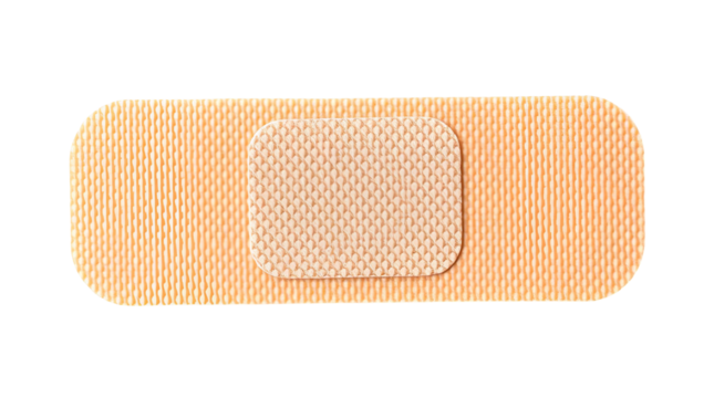 A single adhesive bandage on a neutral-toned background, a common medical supply. isolated on transparent background 
