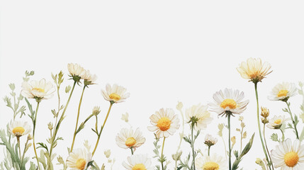 Elegant wedding invitation card background . Minimal hand painted watercolor Chamomile flowers texture template background. Design for wedding, vip cover, poster, rsvp moderncard.Valentine's Day