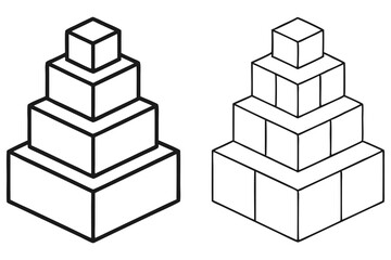 Stacked Cube Tower Illustration, Isometric Outline Pyramid Boxes, Geometrical Design