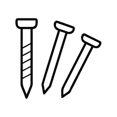 Outline nails vector illustration for construction hardware diy projects and woodworking supplies icon set