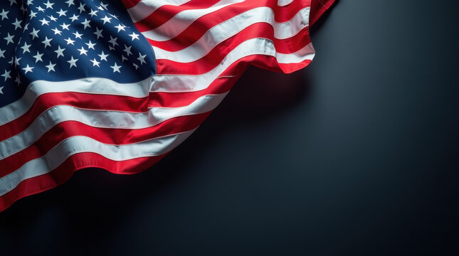 A vibrant US flag on a dark background with ample space for text, ideal for Labor Day, Independence Day, or presidential announcements. - Powered by Adobe