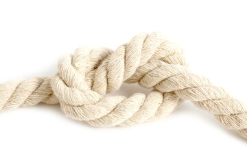 A twisting rope lies on a white background.