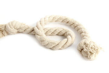 A twisting rope lies on a white background.