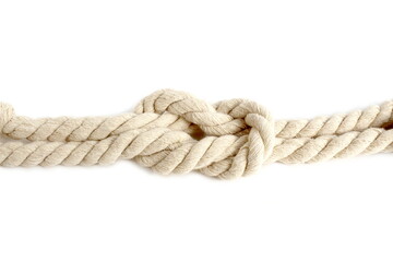 A twisting rope lies on a white background.