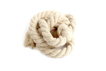 A twisting rope lies on a white background.