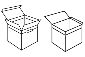 Line art of two open white square delivery boxes with handles on transparent background