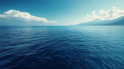 Fototapeta premium The ocean is calm and blue, with no clouds in the sky