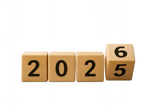  Transition from 2025 to 2026 with wooden blocks
