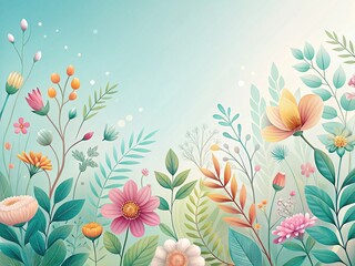 Panoramic Minimalist Botanical Illustration: Elegant Floral Elements