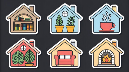 Set sticker designs cozy home obj