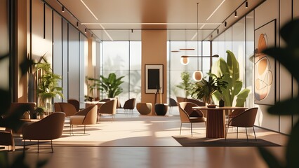 Fototapeta premium Minimalist Office Interior with Plants 