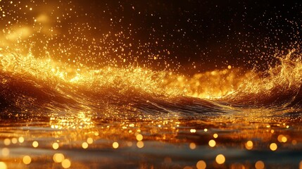 Naklejka premium Golden, shimmering waves with splashes of light