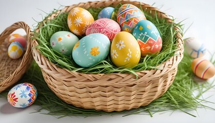 Easter Basket Filled with Colorful Eggs