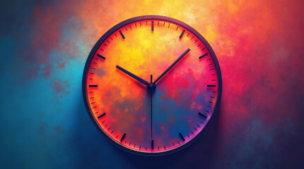 Abstract colorful wall clock in bright neon paint