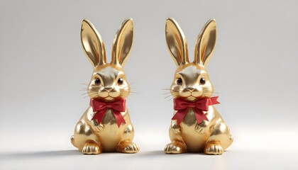 Fototapeta premium Golden Easter Bunny with Red Bow