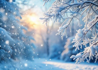 Panoramic Winter Wonderland: Snow-Covered Branches on a White Background
