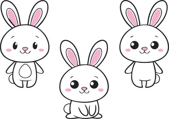 Cute Cartoon Rabbits. Adorable Bunny Illustrations.  