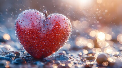 Fototapeta premium Heart-shaped apple in the rain